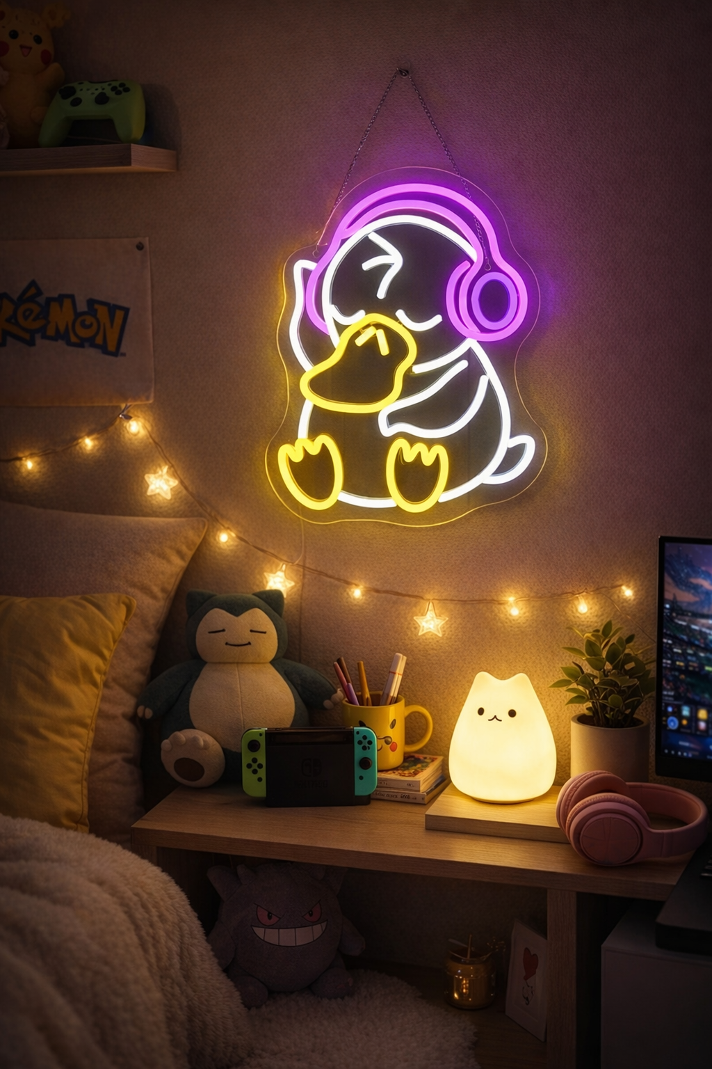 Psyduck with Headphones Neon LED Wall Light