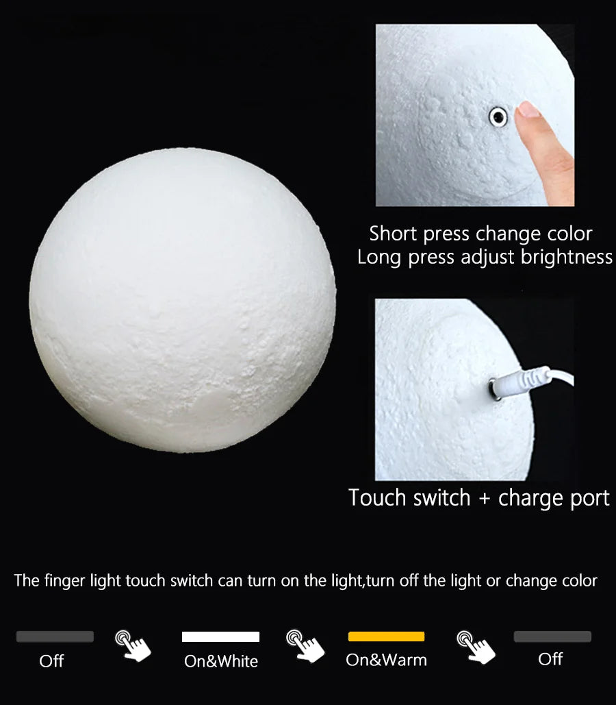 3D Moon Touch Night Light