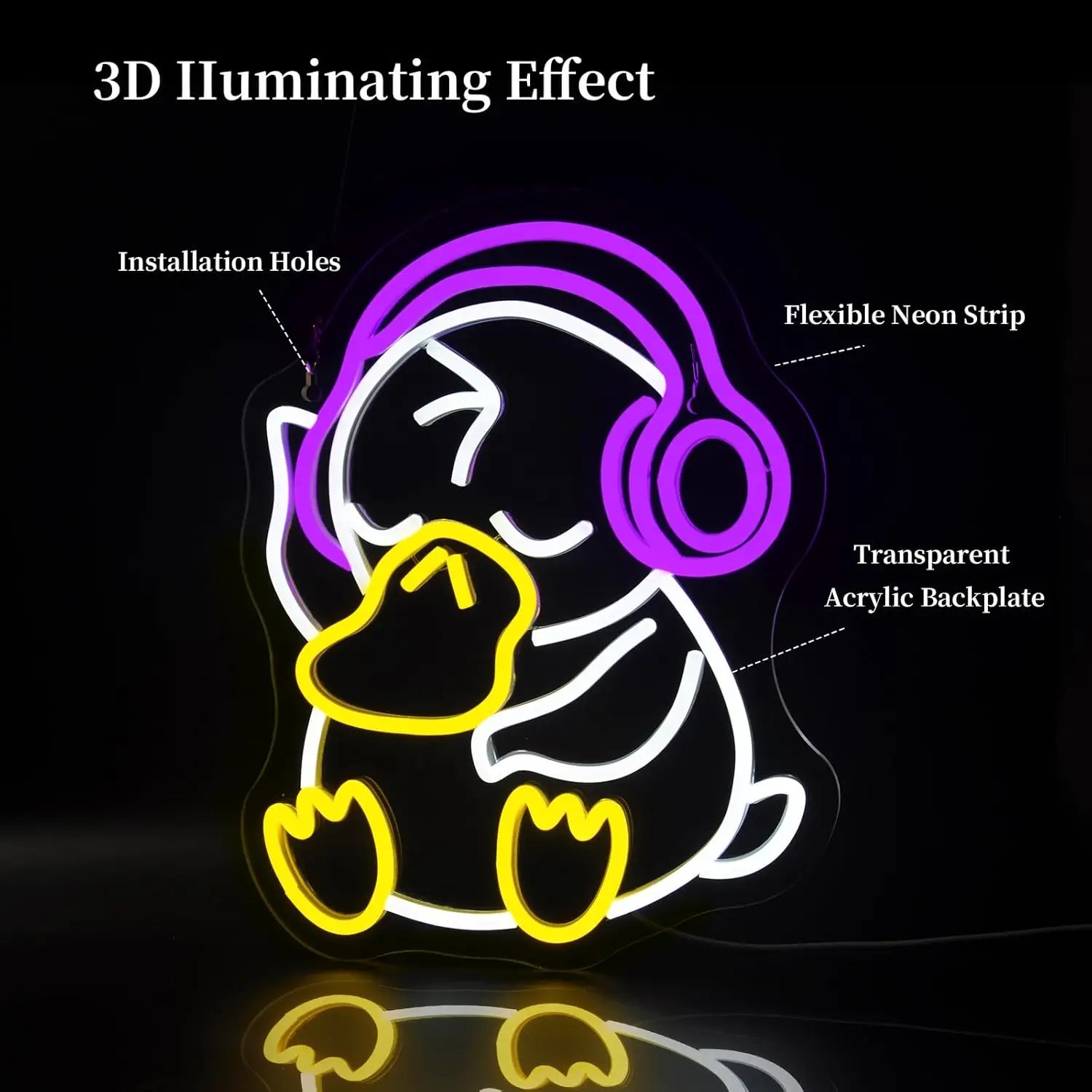 Psyduck with Headphones Neon LED Wall Light
